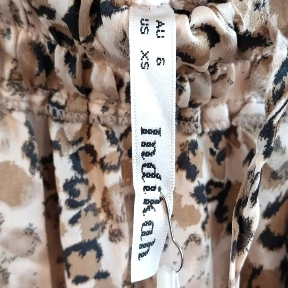 Indikah NWT Skirt XS‎ Champagne Leopard Print Ruffled Layered Mini Flowy Chiffon
